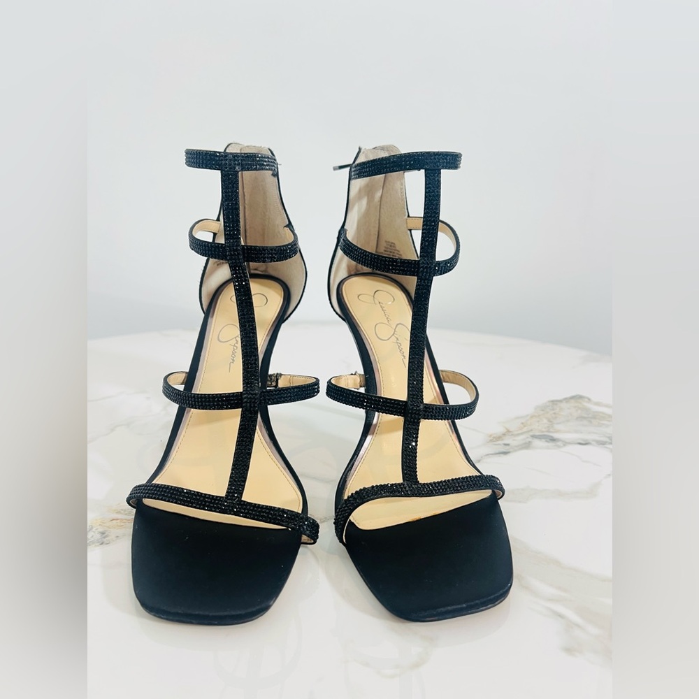 Jessica Simpson Women's Oliana Gem Black Embellished Heeled Sandal Size 11M